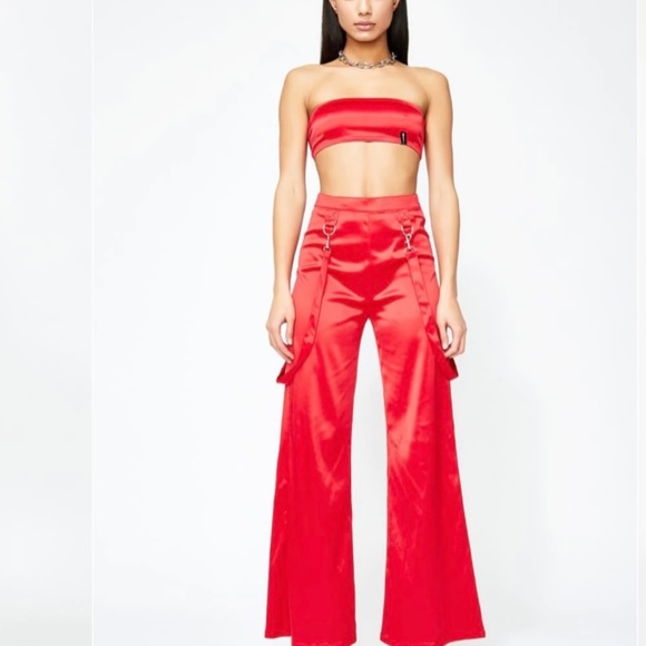 High waist satin wide leg pants, NWOT, M/L-💥Festival💥Burning Man 💥Dolls Kill - Picture 2 of 4